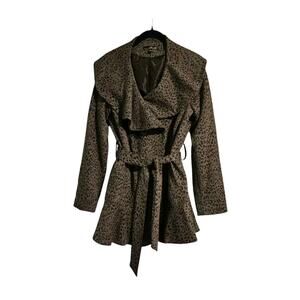 Willi Smith Leopard Print Coat Womens Size S Black Gray Jacket Belted Lined